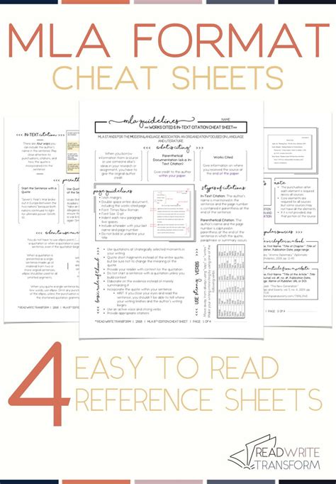 updated  mla  format cheat sheet high school writing teaching