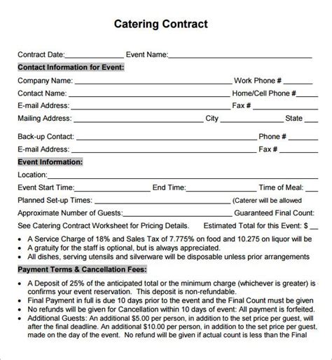 catering contract sample catering contract agreement starting
