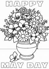 May Flowers Happy Colouring Printable Printables Basket Template Spring Coloring Vase Baskets Rooftoppost sketch template