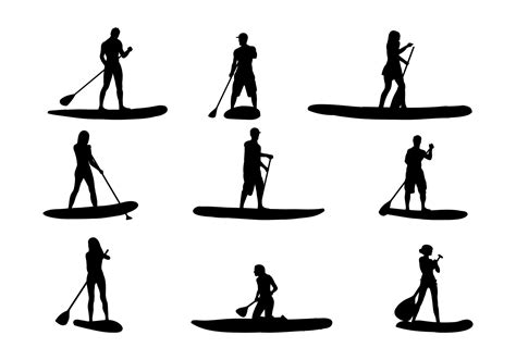 paddleboard silhouettes vectors  vector art  vecteezy
