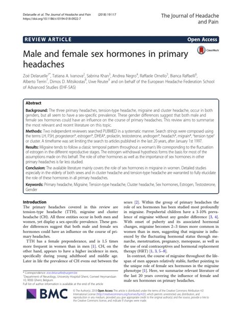 Male And Female Sex Hormones In Primary Headaches Reviewarticle Open