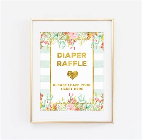 printable baby shower sign diaper raffle sign mint print