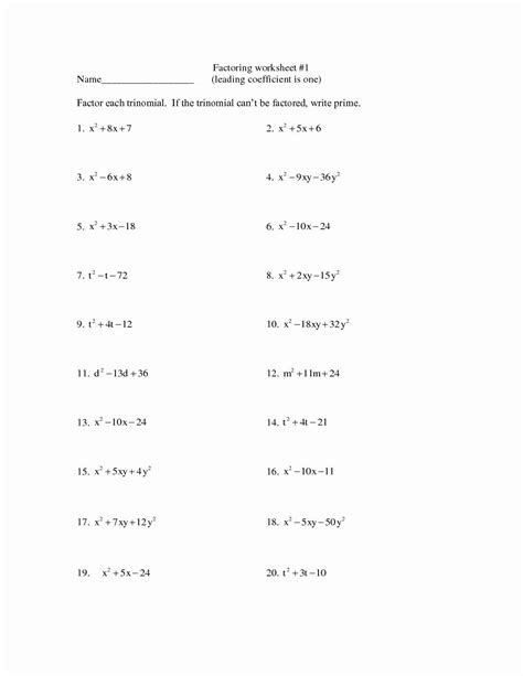 factoring quadratics worksheet algebra   solving quadratic