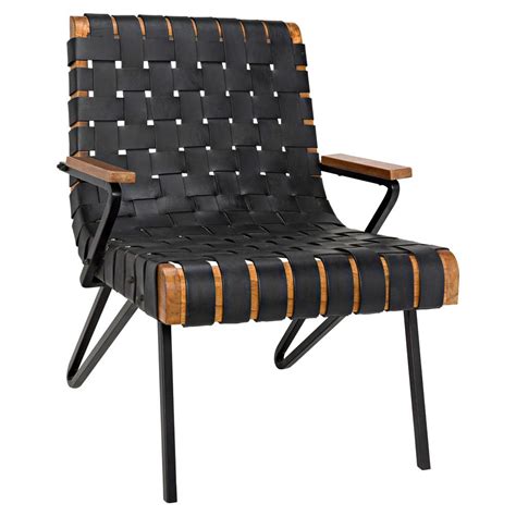 Noir Laramy Industrial Loft Black Metal Brown Wood Leather Dining Chair