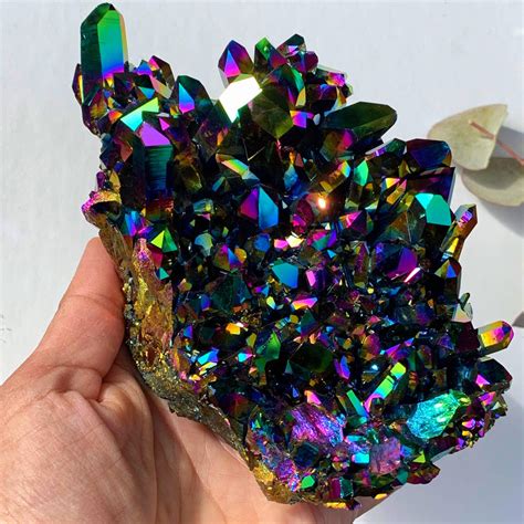 incredible xxl rainbow titanium quartz cluster  dt elestial points