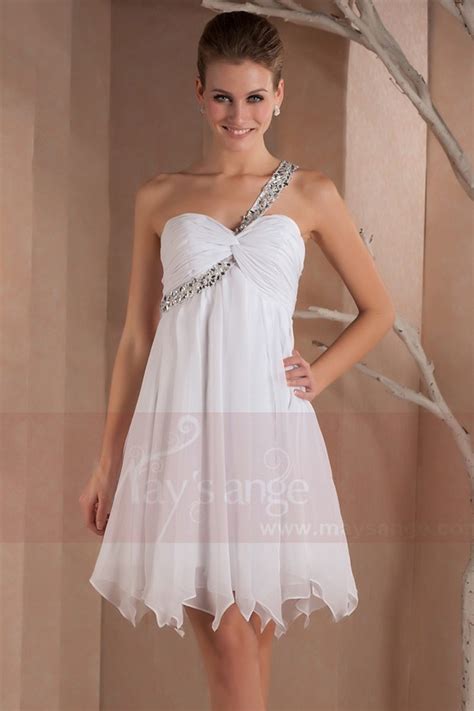 Open Back White Short Party Dress With One Glitter Strap