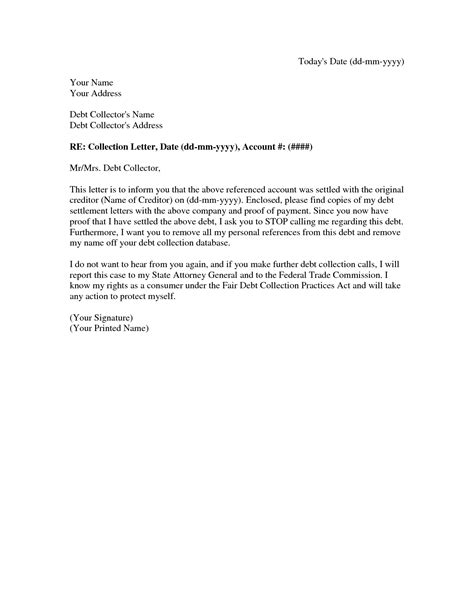 collection settlement letter  debt settlement agreement letter