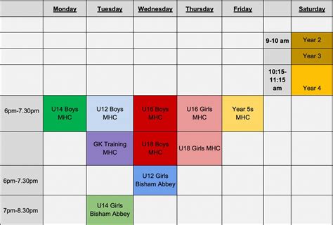 junior training schedule    season