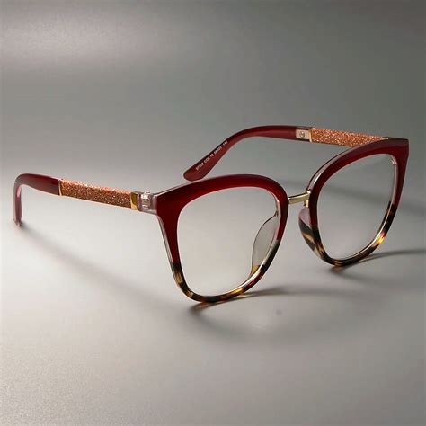 45074 optical lady square glasses frames women shiny red color