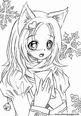 Anime Coloring Cute Catgirl Pages Lineart Printable Print Color sketch template