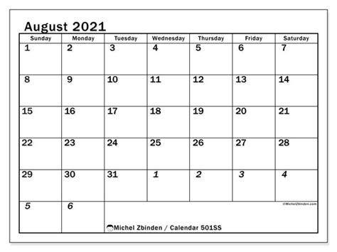 august 2021 calendars asunday saturdaya michel zbinden en