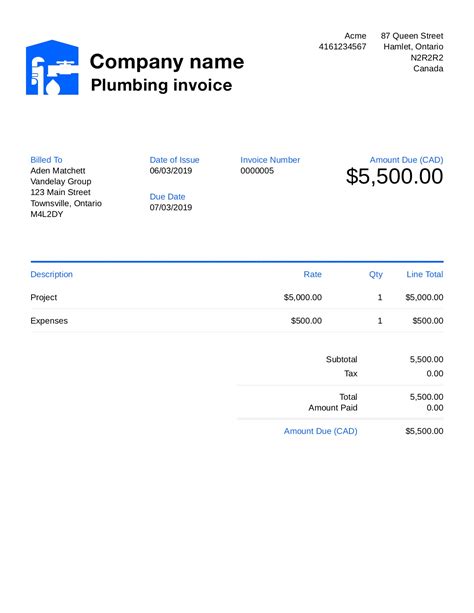 plumbing invoice template customize  send   seconds