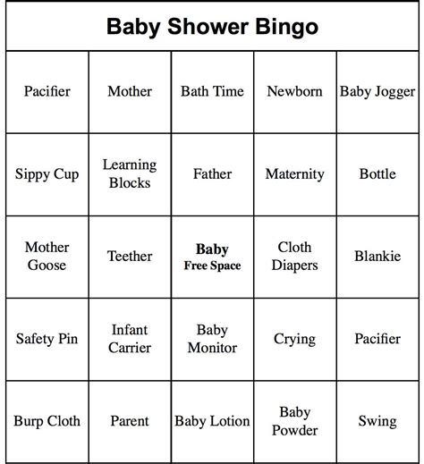 downloadable   printable baby bingo cards printable templates