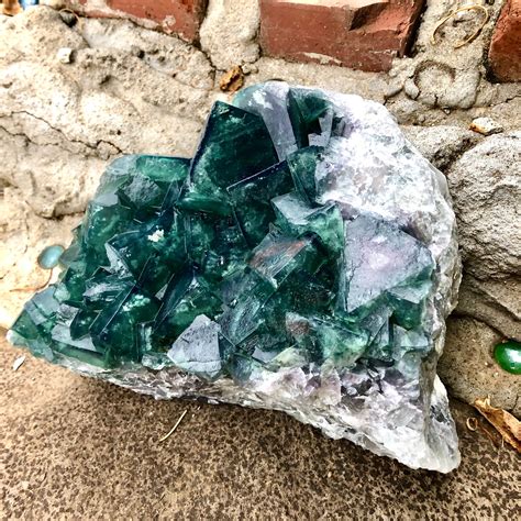large green cubic fluorite crystal cluster mineral display specimen