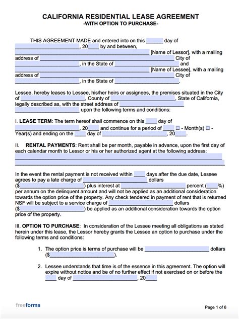 california lease   agreement form  word