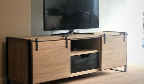 meuble tv en chene massif  metal dans  style industriel par berengerdesign sur lair du bois