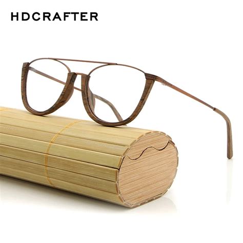 Hdcrafter Vintage Rimless Wooden Eyeglasses Frames With Clear Lens Wood