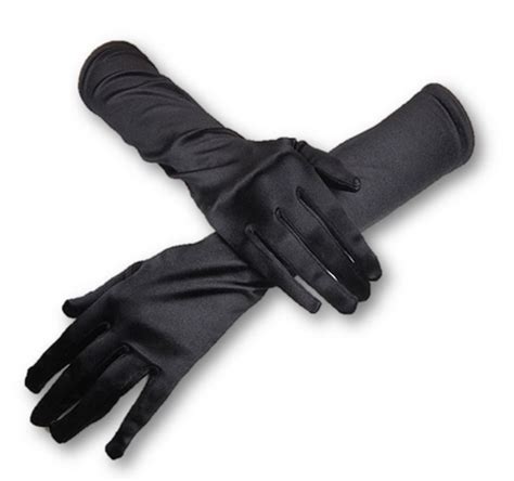 elegant stretch black satin elbow evening length gloves costume prom