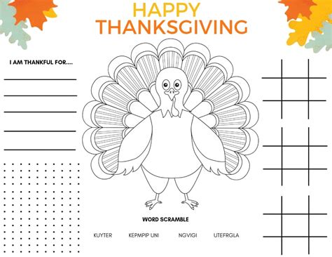 printable thanksgiving placemats printable word searches