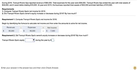 solved   tranquil rivers spa reported revenue  cheggcom