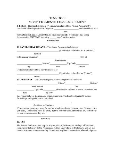 tennessee rent  lease template  templates   word excel