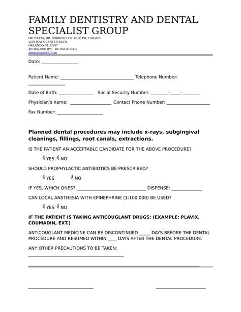 printable dental clearance form