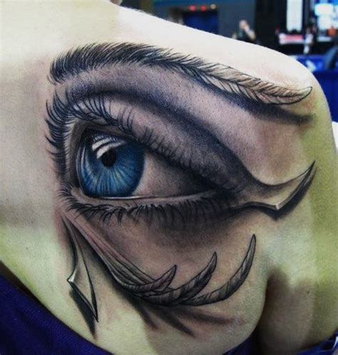feather covered blue eye 3d tattoo best tattoo ideas gallery