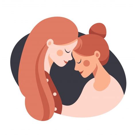 A Woman With Red Hair Hugging Another Womans Face In A Circle On A