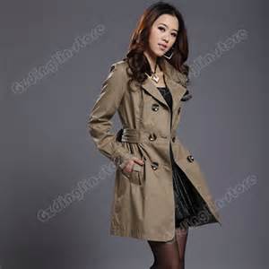 new womens long sleeve slim fit trench double breasted coat jacket