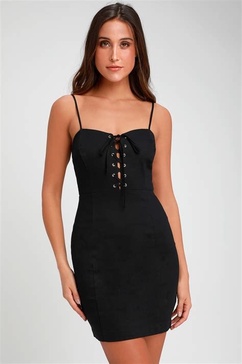 Sexy Black Dress Lace Up Dress Bodycon Dress Mini Dress Lulus