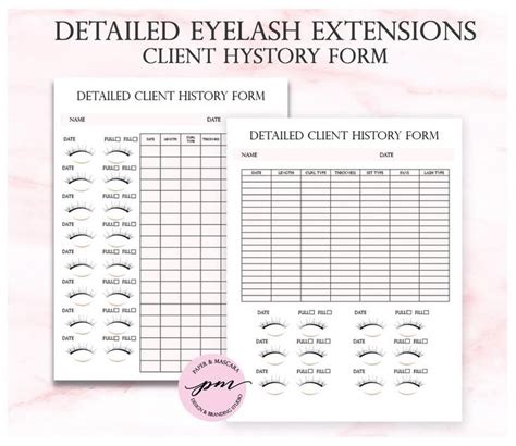 eyelash extensions client history form printable lash mapping etsy