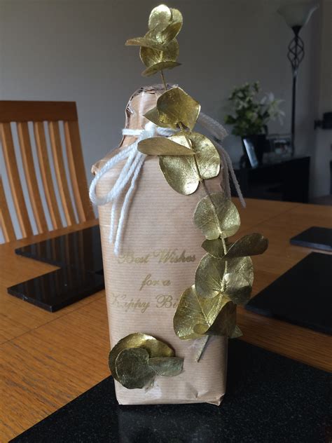 homemade wrapping   birthday gift gold theme wrapped drink