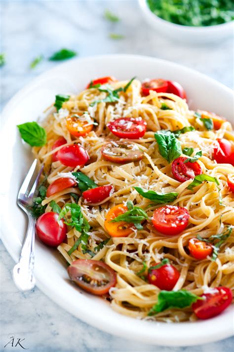 minute summertime linguine pasta  fresh basil  cherry tomatoes aberdeens kitchen