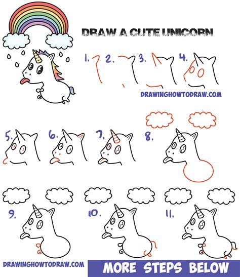 draw  cute kawaii unicorn  tongue   rainbow easy