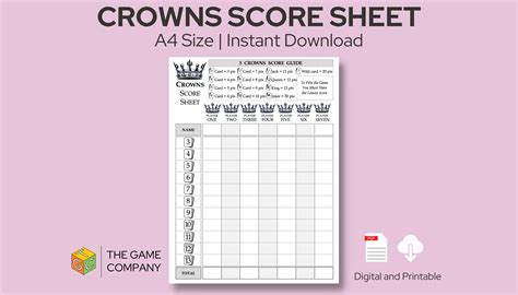 crowns score sheet printable  crowns score card  size etsy australia