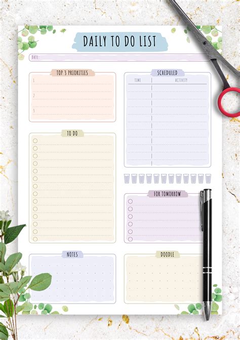 printable scheduled daily   list floral style