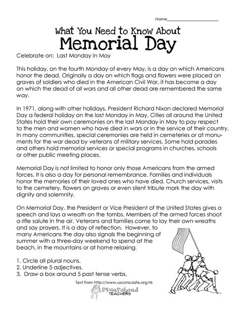 memorial day  worksheet worksheets  kindergarten