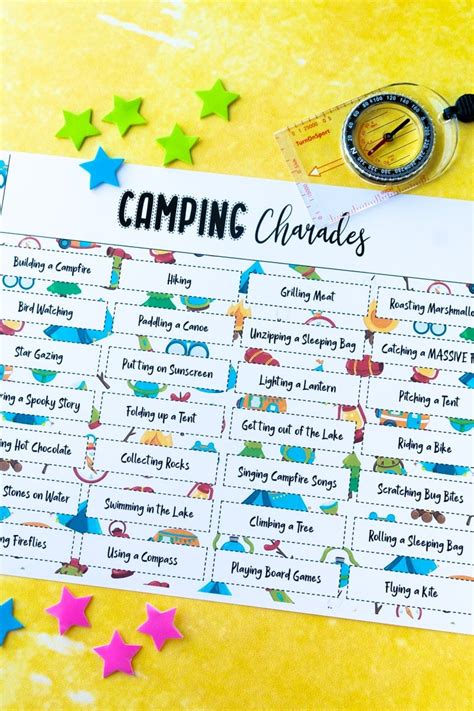 camping charades  pictionary  printable words play party plan