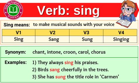sing verb forms  tense  participle vvv onlymyenglishcom