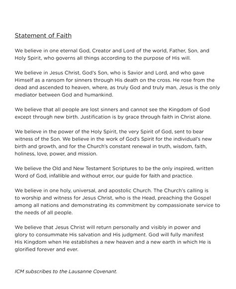 statement  faith icm