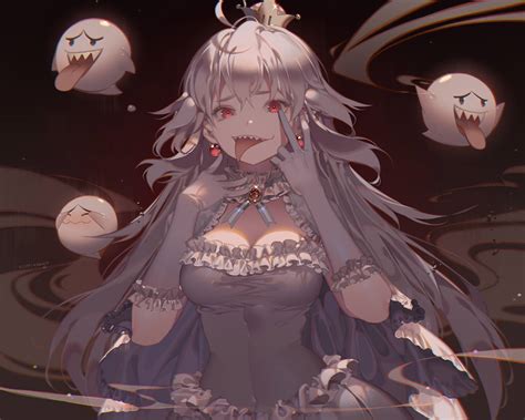 boo breasts cleavage crown dress elbow gloves gloves