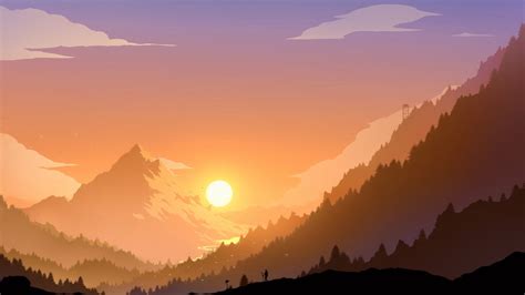 minimalist scenery mountain sun landscape   wallpaper