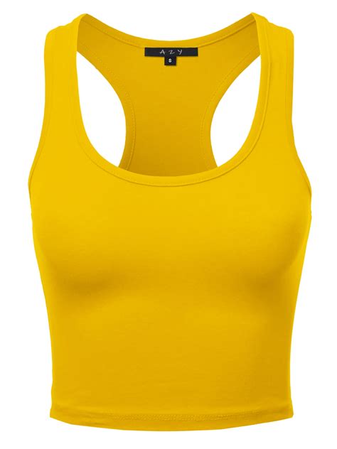 ay ay womens basic cotton casual scoop neck sleeveless cropped racerback tank tops yellow