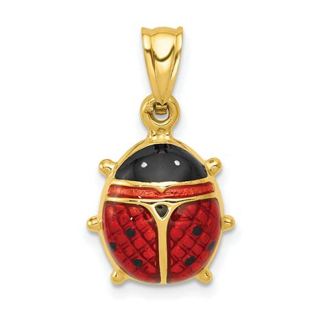 icecarats kt yellow gold enameled ladybug pendant charm necklace