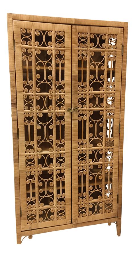 bohemian rattan storage cabinet chairish
