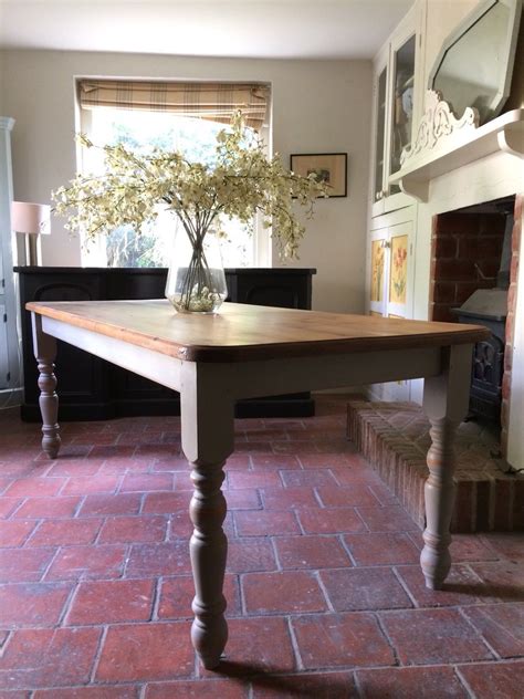 solid pine ft kitchen dining table painted grey french linen farmhouse