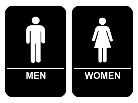 ada braille men s and women s restroom sign set 6 x 9 black name tag