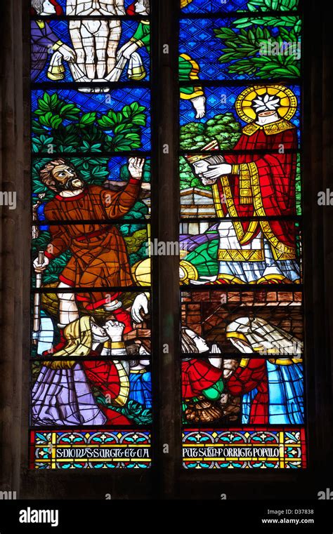 Medieval Gothic Stained Glass Window Showing Scenes From