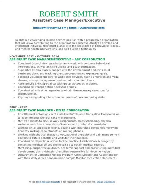 Assistant Case Manager Resume Samples Qwikresume