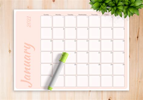printable colored pink monthly calendar